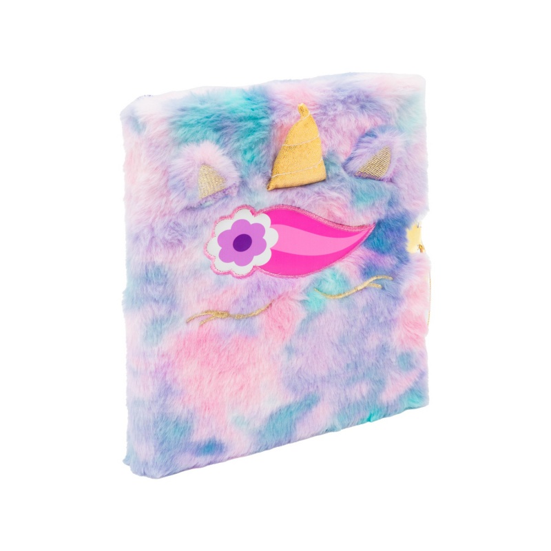Deník s klíčkem Fluffy Unicorn Ombre A5 – plyšový zápisník 96 listů