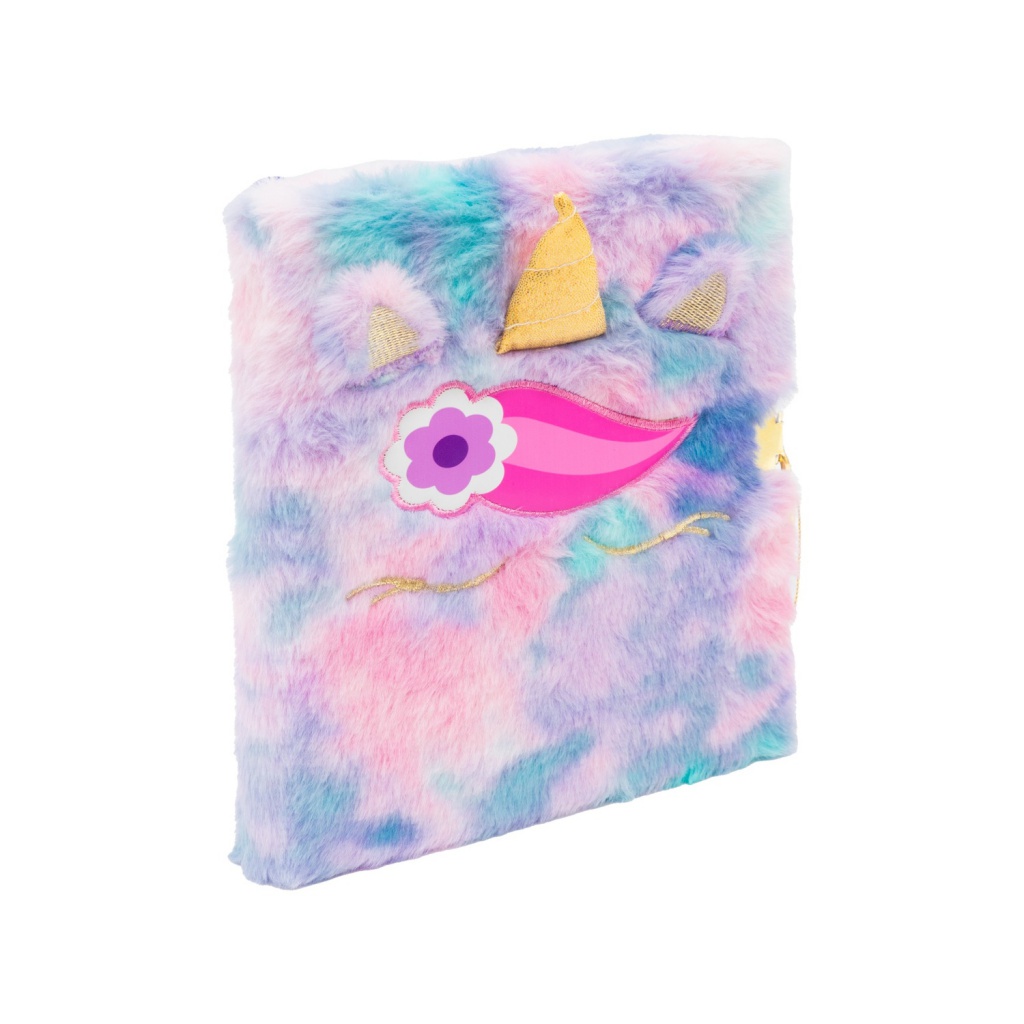 Deník s klíčkem Fluffy Unicorn Ombre A5 – plyšový zápisník 96 listů