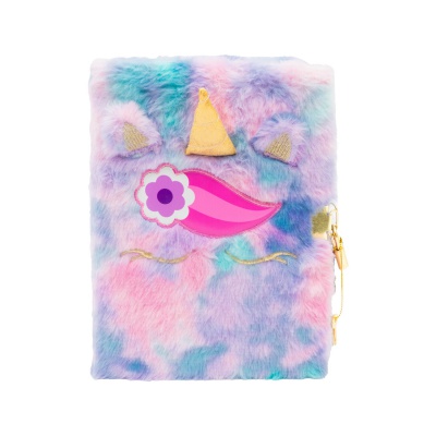 Denník s kľúčikom Fluffy Unicorn Ombre A5 – plyšový zápisník 96 listov