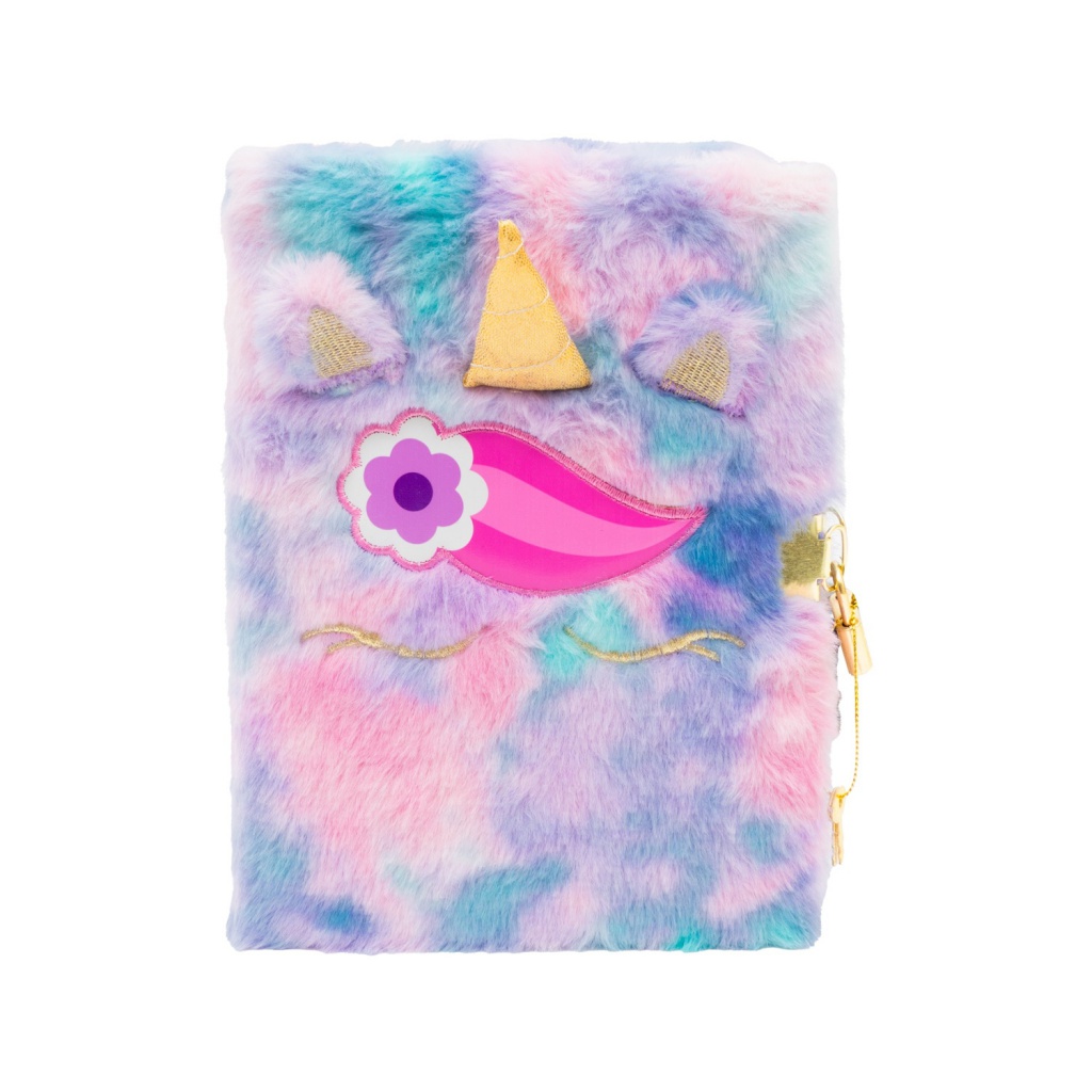 Deník s klíčkem Fluffy Unicorn Ombre A5 – plyšový zápisník 96 listů