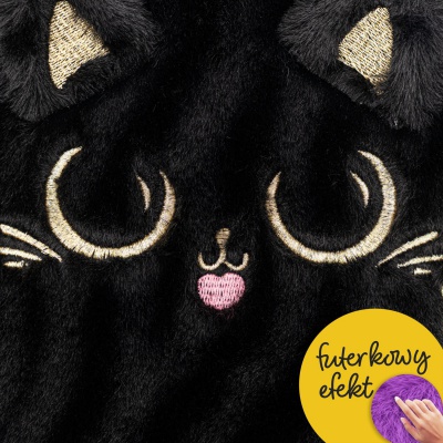 Denník s kľúčikom Fluffy Kitty Black A5 – plyšový zápisník 96 listov