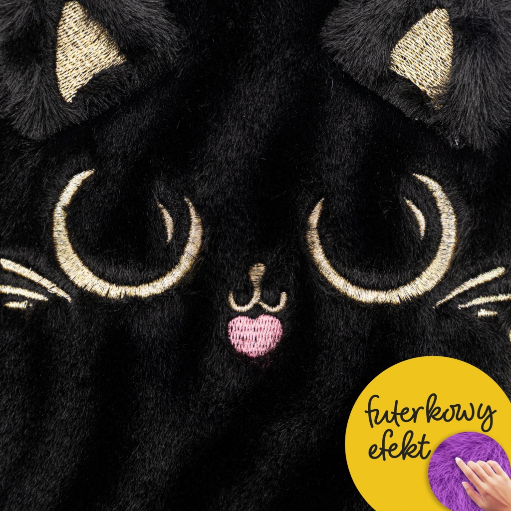 Deník s klíčkem Fluffy Kitty Black A5 – plyšový zápisník 96 listů