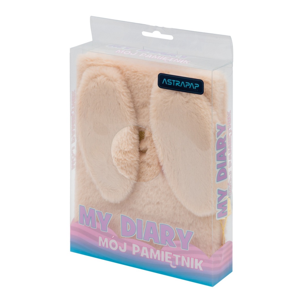 Denník s kľúčikom Fluffy Bunny Beige A5 – plyšový zápisník 96 listov