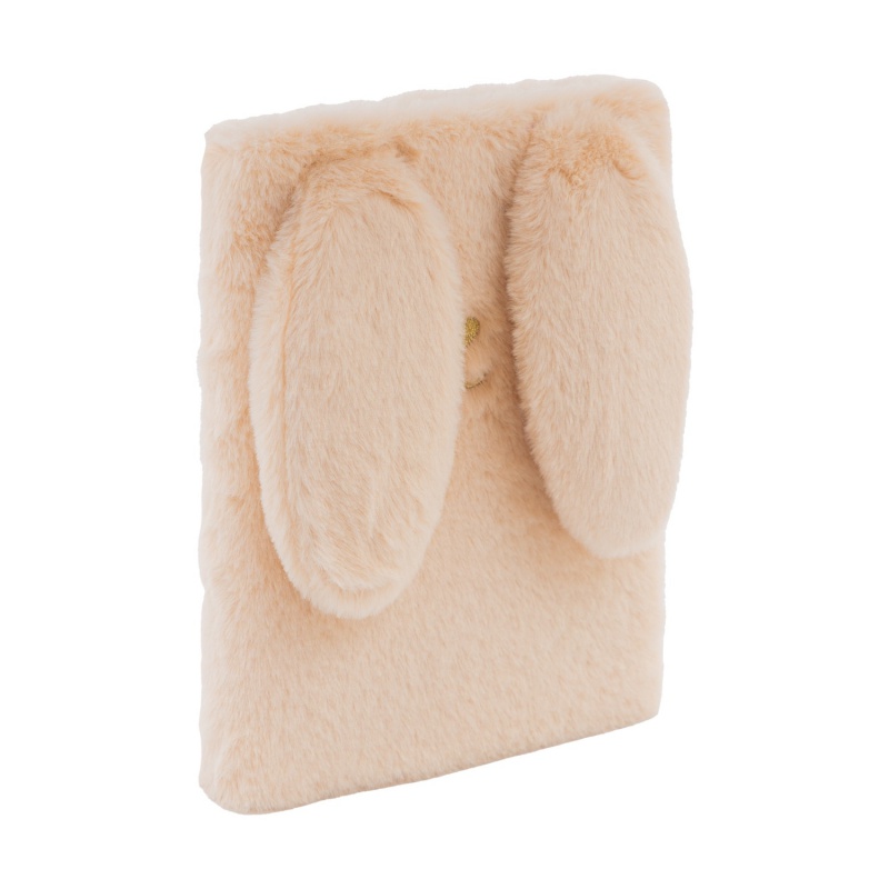 Deník s klíčkem Fluffy Bunny Beige A5 – plyšový zápisník 96 listů
