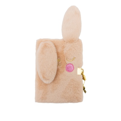 Deník s klíčkem Fluffy Bunny Beige A5 – plyšový zápisník 96 listů