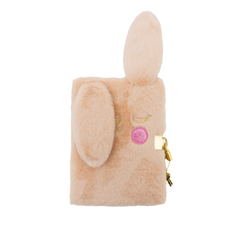 Denník s kľúčikom Fluffy Bunny Beige A5 – plyšový zápisník 96 listov
