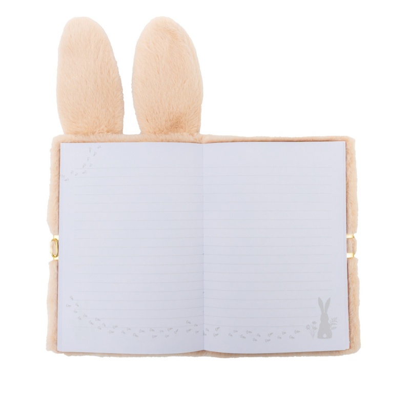 Deník s klíčkem Fluffy Bunny Beige A5 – plyšový zápisník 96 listů