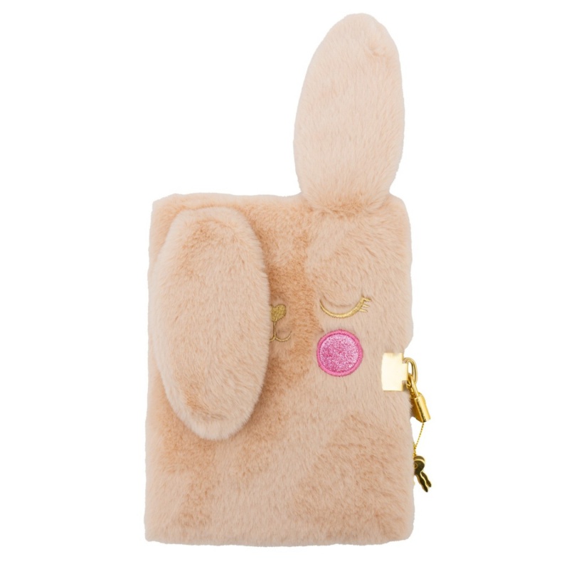 Denník s kľúčikom Fluffy Bunny Beige A5 – plyšový zápisník 96 listov
