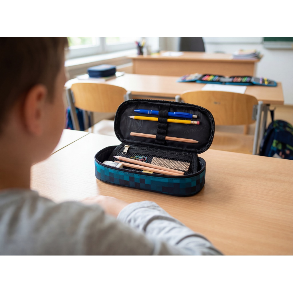 Jednokomorový peračník / puzdro AstraBAG Blue Pixel, AC6, 503026038