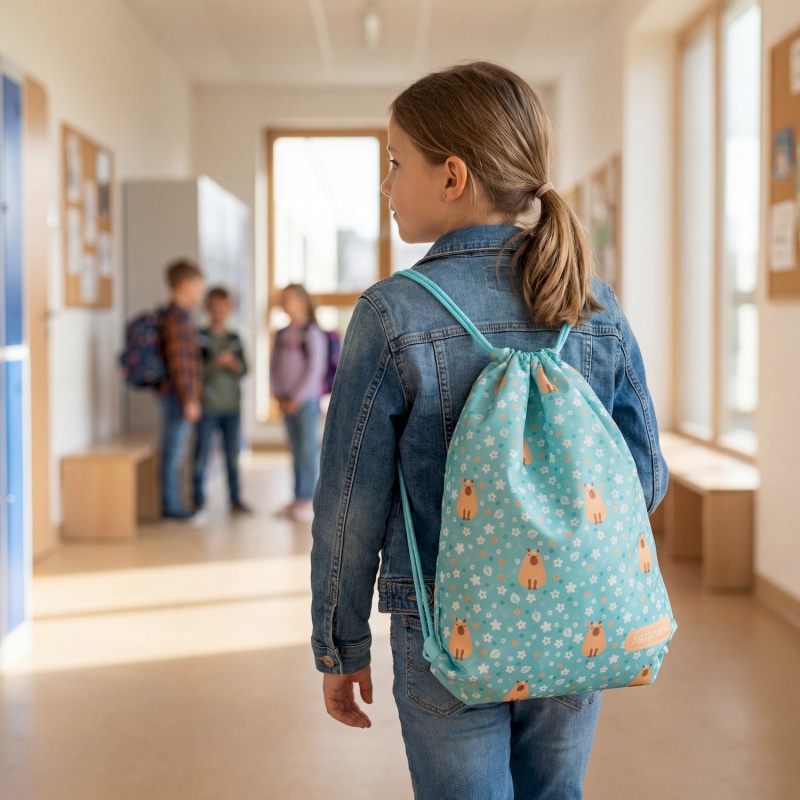 Vrecko na prezuvky AstraBAG Fluffy Capy AD1 – školské vrecko na chrbát