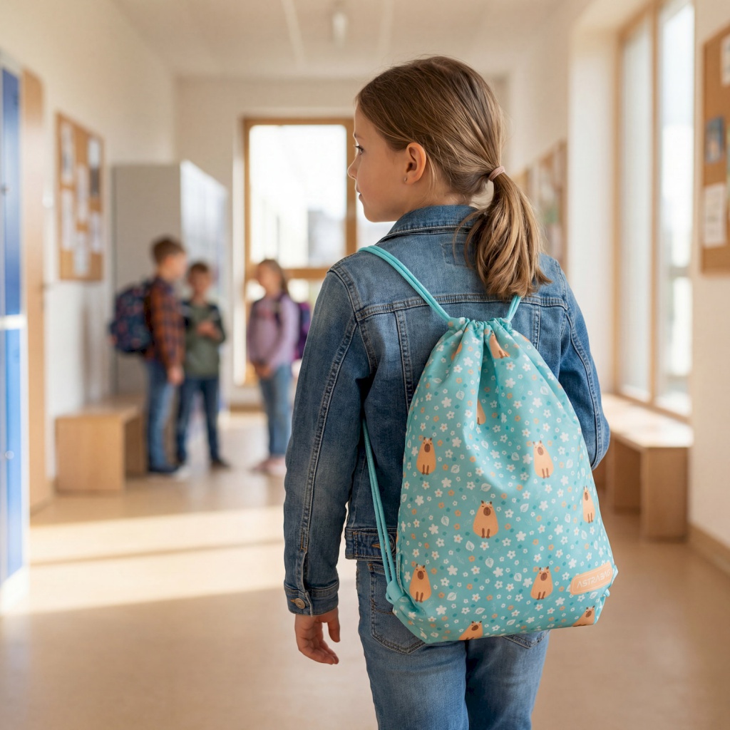Vrecko na prezuvky AstraBAG Fluffy Capy AD1 – školské vrecko na chrbát
