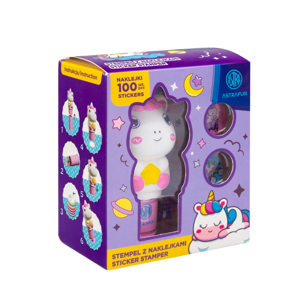 ASTRAFUN Unicorn pečiatka so 100 nálepkami a zošitom