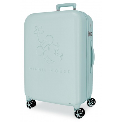 Detský kufor Minnie Mouse Traveling zaujme jemným tyrkysovým prevedením a elegantným reliéfnym motívom Minnie Mouse. Praktický v