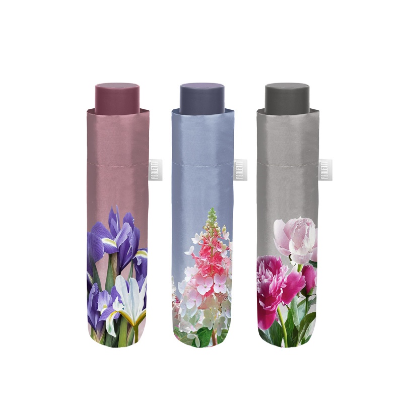 Dámský mini manuální deštník Perletti Time Flowers modrý