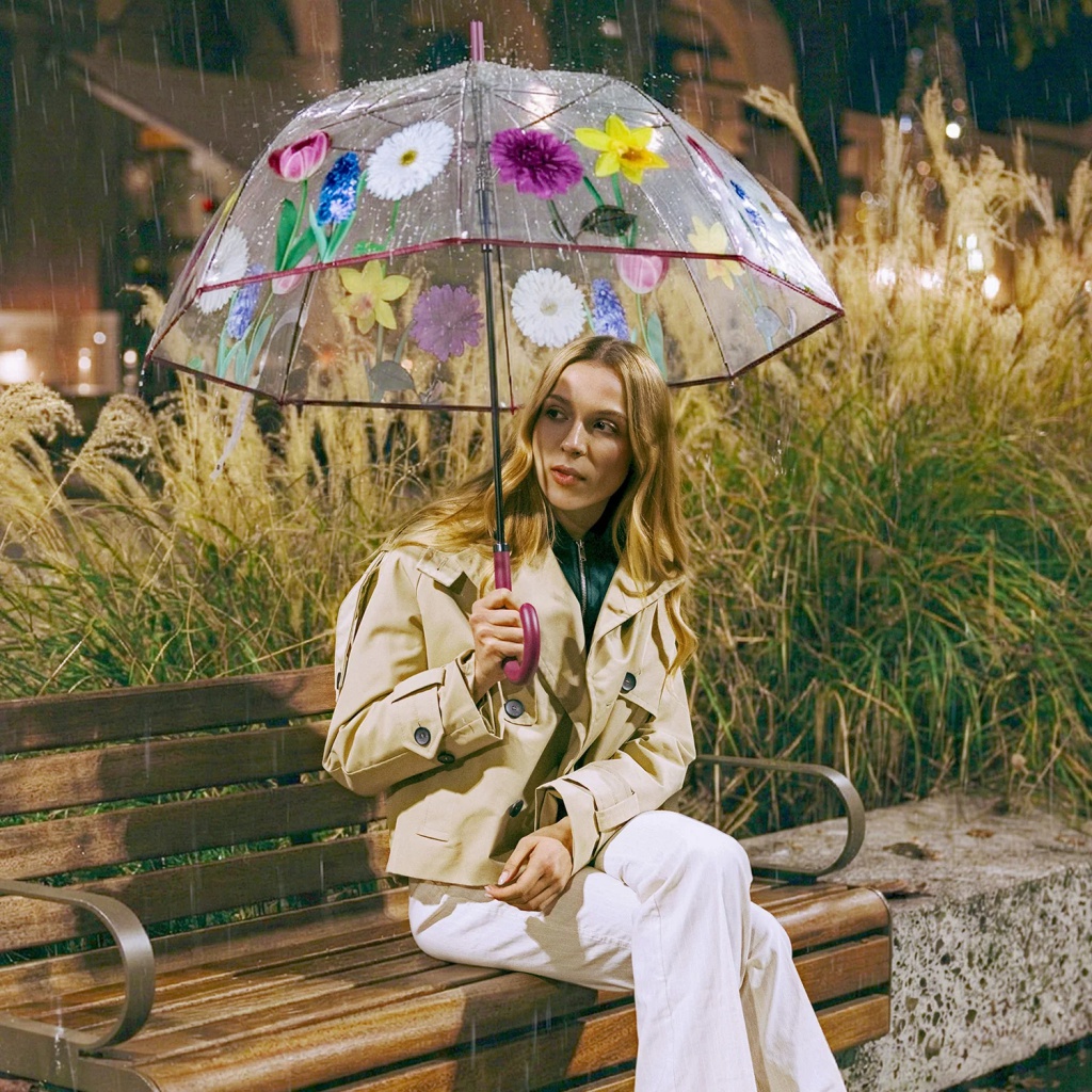 Dámský transparentní automatický deštník Perletti Time Floral