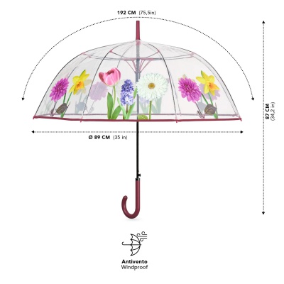 Dámský transparentní automatický deštník Perletti Time Floral