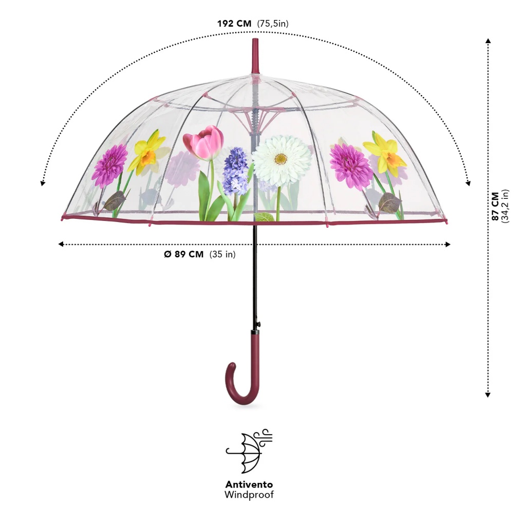 Dámský transparentní automatický deštník Perletti Time Floral