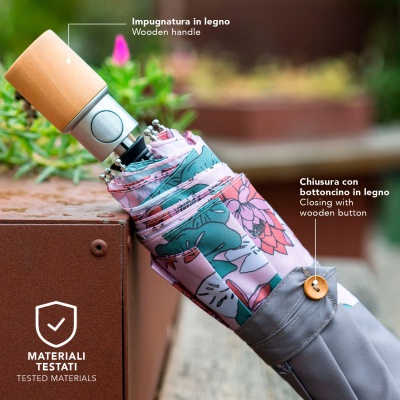 Dámsky automatický skladací dáždnik Perletti Green Tulips modrý