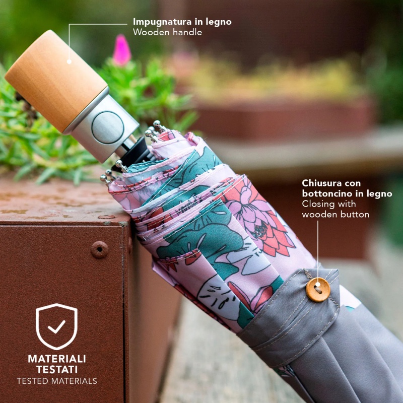 Dámsky automatický skladací dáždnik Perletti Green Tulips modrý