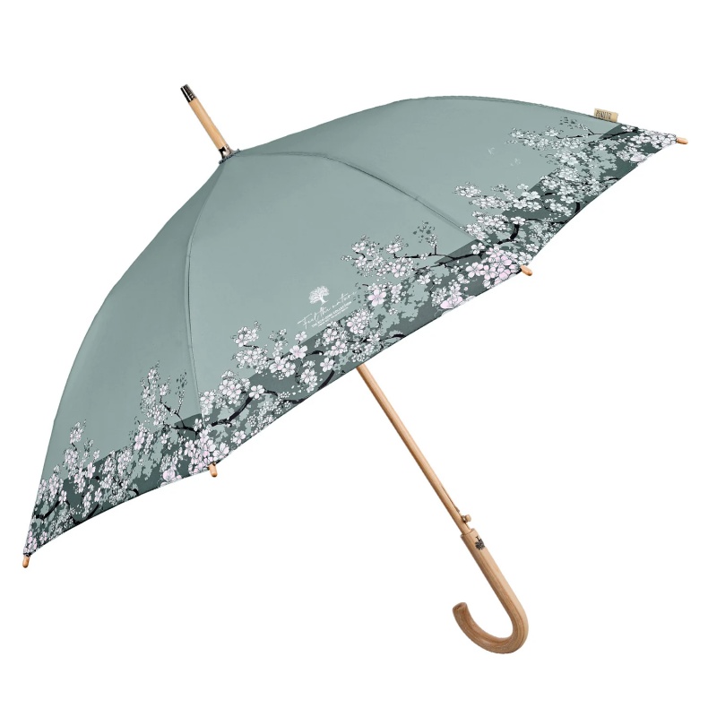 Dámsky automatický dáždnik Perletti Green Flowers tyrkysový