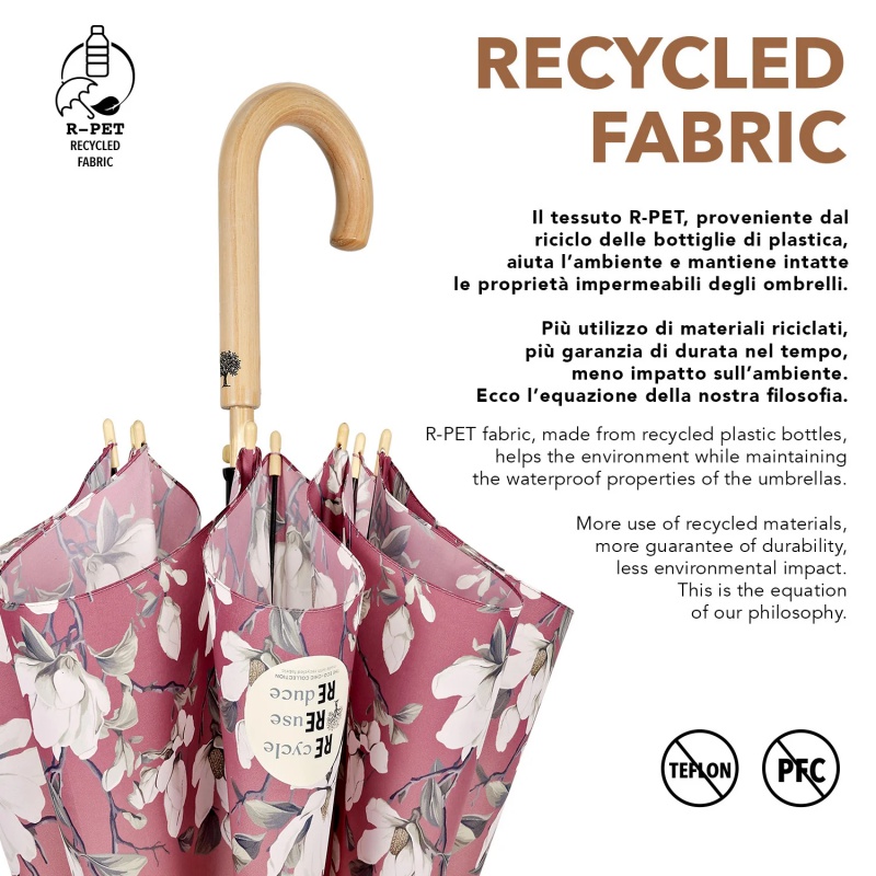 Dámský dlouhý deštník Perletti Green Magnolia růžový