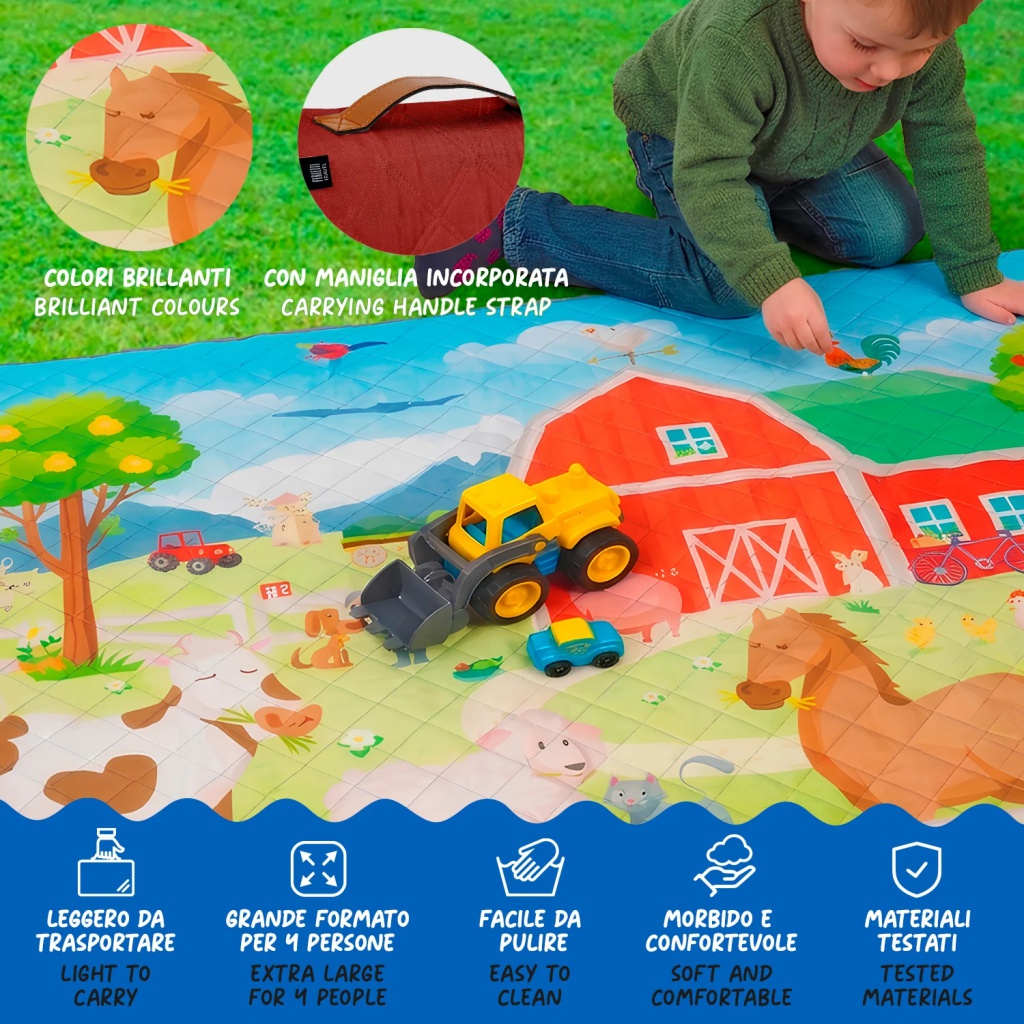 Detská pikniková deka Perletti Kids Zone Farma 200x200 cm