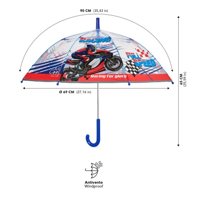 Detský transparentný dáždnik Perletti Racing 69 cm