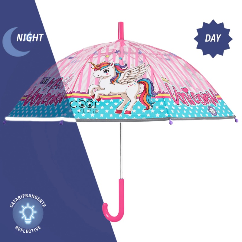 Dětský transparentní deštník jednorožec Perletti Magic Unicorno – reflexní, větruodolný
