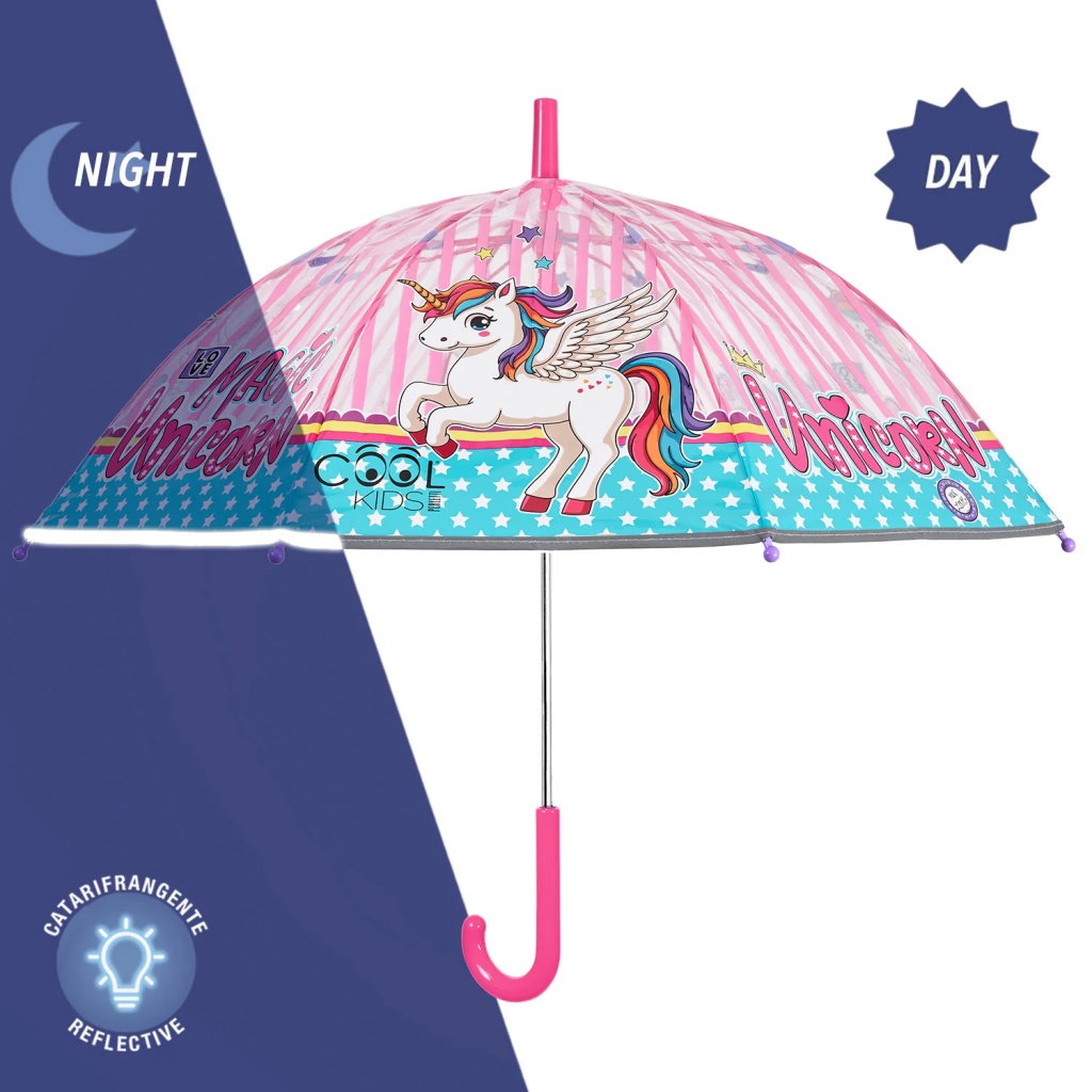 Dětský transparentní deštník jednorožec Perletti Magic Unicorno – reflexní, větruodolný