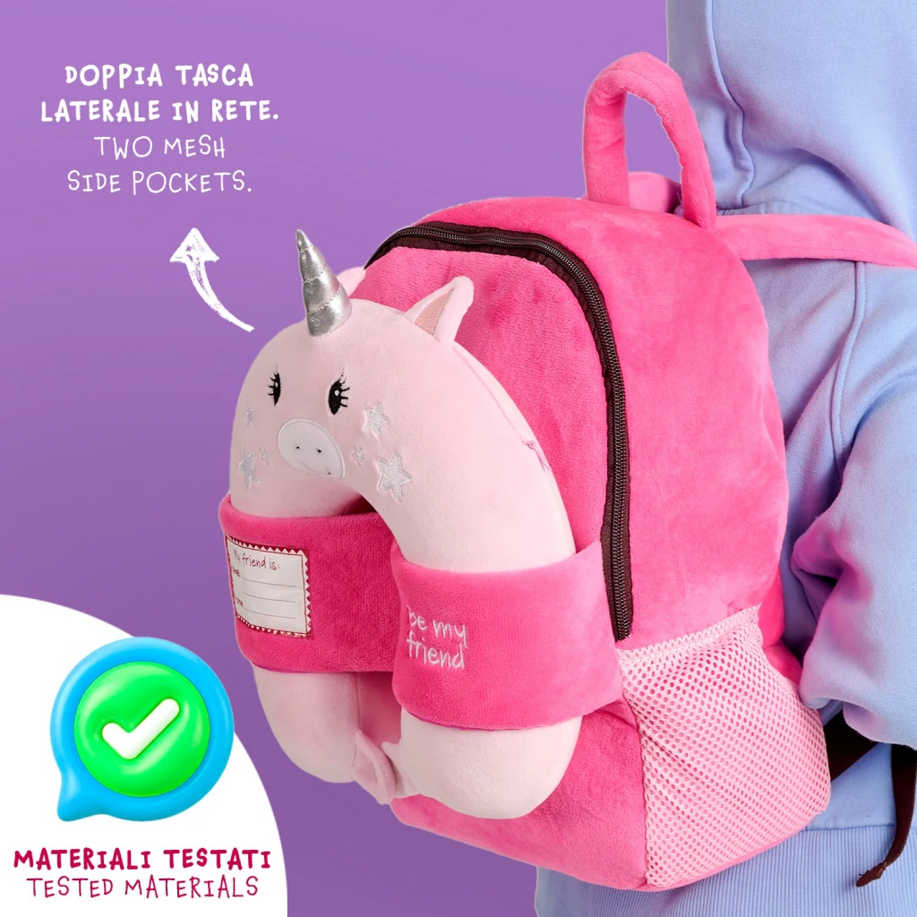 Dětský plyšový batoh Unicorn s cestovním polštářem Perletti růžový