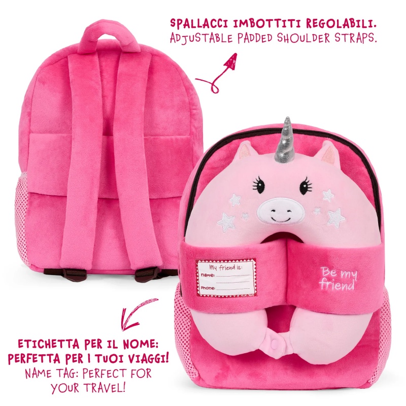 Dětský plyšový batoh Unicorn s cestovním polštářem Perletti růžový
