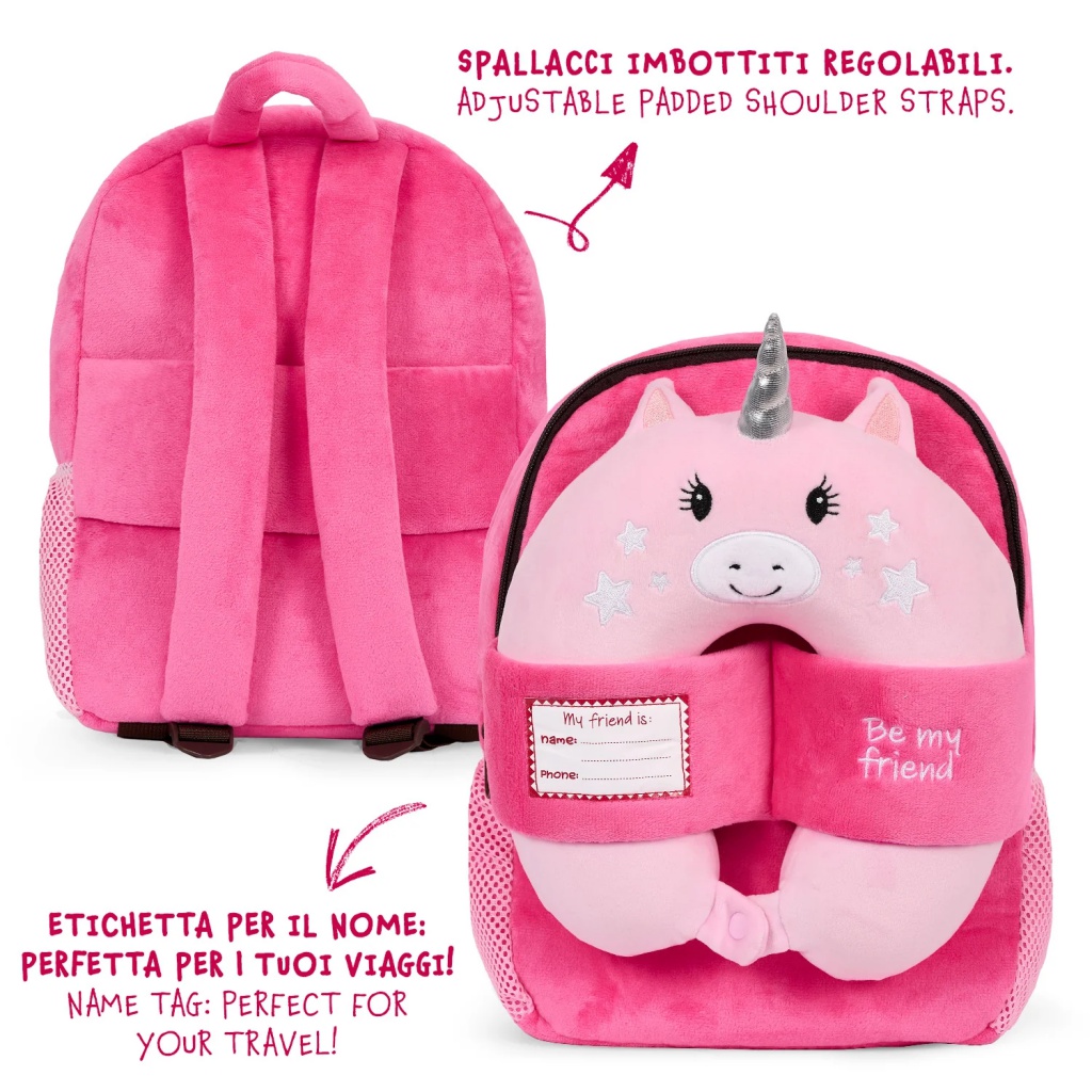 Dětský plyšový batoh Unicorn s cestovním polštářem Perletti růžový