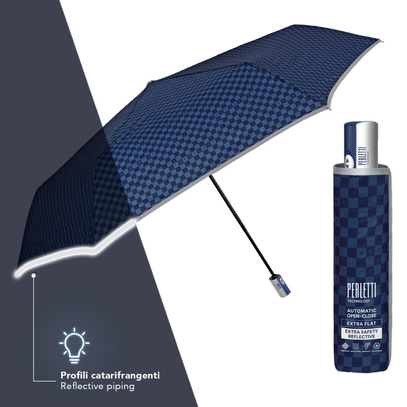 Skládací deštník Perletti Technology Blue reflexní