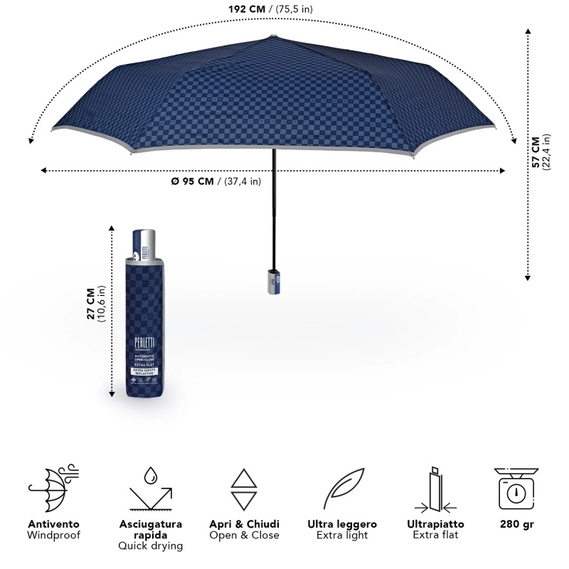 Skladací dáždnik Perletti Technology Blue reflexný