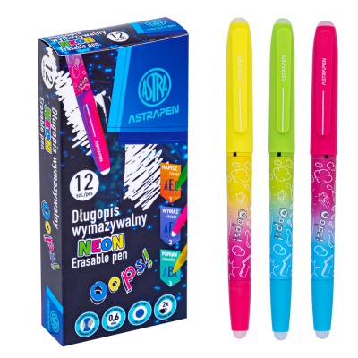 Gumovací pero AstraPEN Oops! Neon, 0,6mm, modré, krabička, 201023030