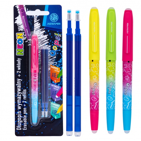 Gumovací pero AstraPEN Oops! Neon, 0,6mm, modré, 2ks náplň, blistr, 201023032