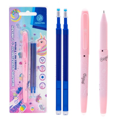 Gumovacie pero Astrapen OOPS! Unicorn + 2 náhradné náplne modré 0,6 mm