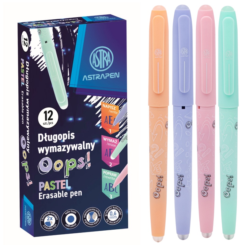 Gumovateľné pero AstraPen OOPS! modré – 0,6 mm, pastelové farby