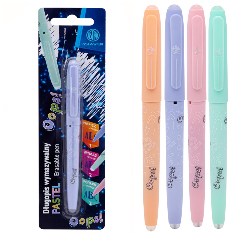 Gumovateľné pero AstraPen OOPS! modré – 0,6 mm, pastelové farby