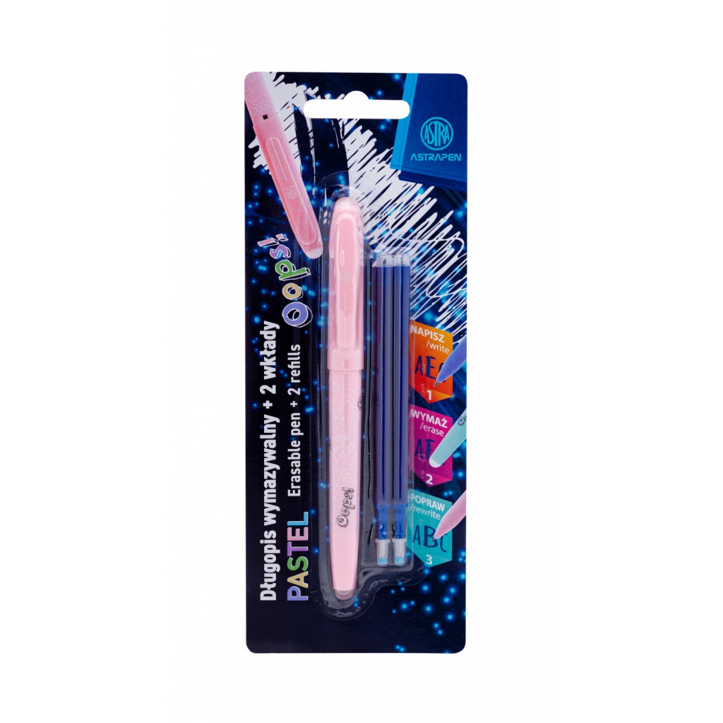 Gumovateľné pero AstraPen OOPS! modré – 0,6 mm + náplne, pastelové farby