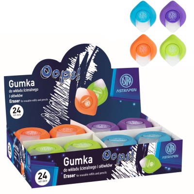 Ergonomická guma OOPS!, 2v1, na ceruzky aj perá, mix farieb, krabička, 403120003