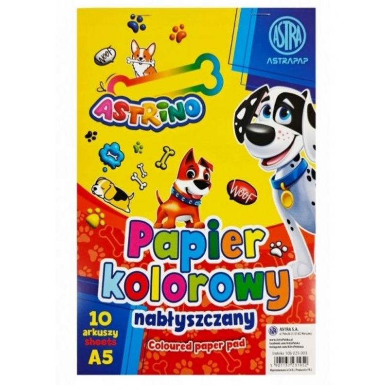 Farebný papier ASTRINO A5 lesklý – 10 farieb, 10 listov, 90 g
