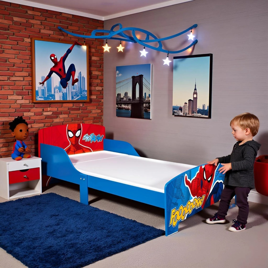 Dětská postel Spider-Man je ideální jako první velká postel pro děti od 3 let. Pevná dřevěná konstrukce s MDF panely, ochranný