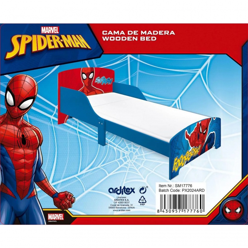 Dětská postel Spider-Man je ideální jako první velká postel pro děti od 3 let. Pevná dřevěná konstrukce s MDF panely, ochranný