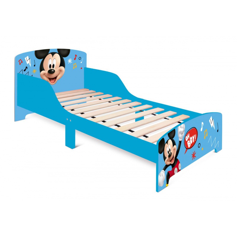 Dětská postel Mickey Mouse je ideální první velkou postelí pro děti od 3 let. Pevná dřevěná konstrukce s MDF panely, ochrana