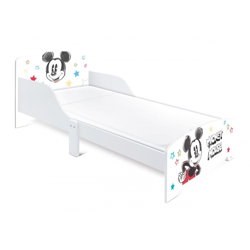 Dětská postel Mickey Mouse v elegantním bílém provedení je ideální volbou pro děti od 3 let. Pevná dřevěná konstrukce s MDF