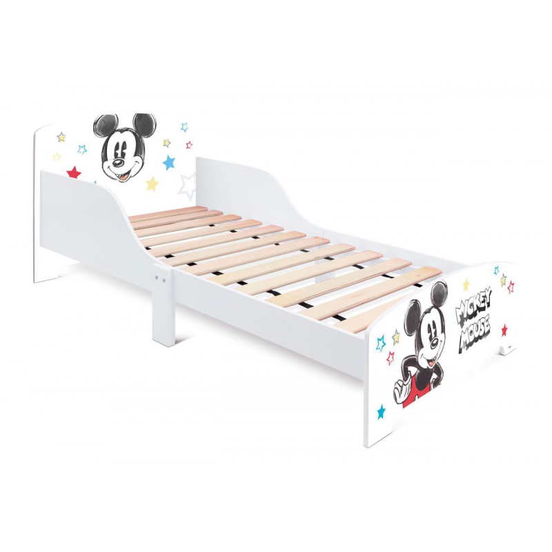Dětská postel Mickey Mouse v elegantním bílém provedení je ideální volbou pro děti od 3 let. Pevná dřevěná konstrukce s MDF