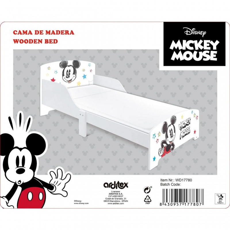 Dětská postel Mickey Mouse v elegantním bílém provedení je ideální volbou pro děti od 3 let. Pevná dřevěná konstrukce s MDF