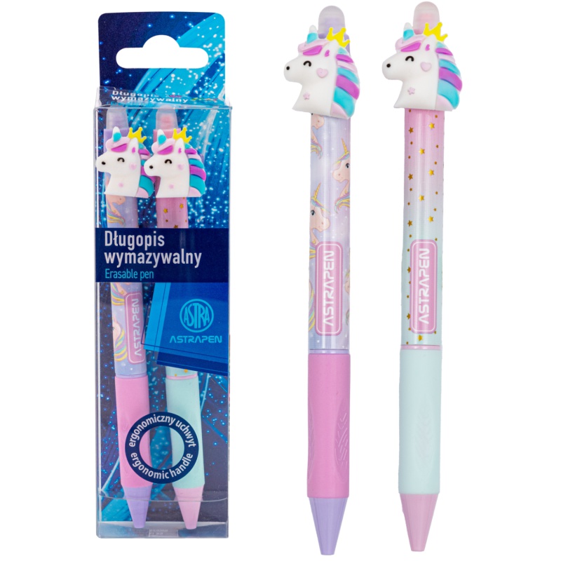 Gumovací klik pero AstraPEN Oops! Unicorn, 0,5mm, modré, 2ks, 201022041