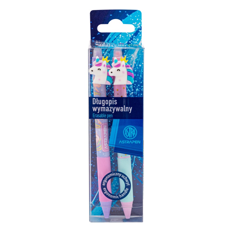 Gumovací klik pero AstraPEN Oops! Unicorn, 0,5mm, modré, 2ks, 201022041